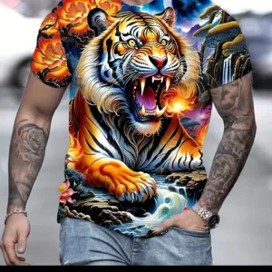 Tiger Print T-Shirt 3D Animal Men's Shirts Summer Short Sleeved Male Pullover Oversized T-shirts Casual Tops Tees Men Clothin