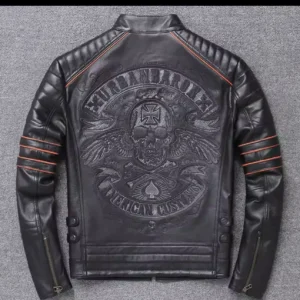 Harley Genuine Leather Biker Jacket Trendy Vintage Riding Gear Slimming Smooths Your Silhouette Top Layer Cow Leather