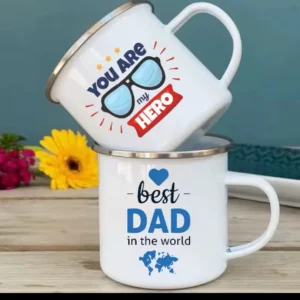 ou Are My Hero Print Enamel Mugs Fathers Day Coffee Cup Gift Drink Wine Juice Beer Cups Father's Day Gifts Enamel Mug for Daddy